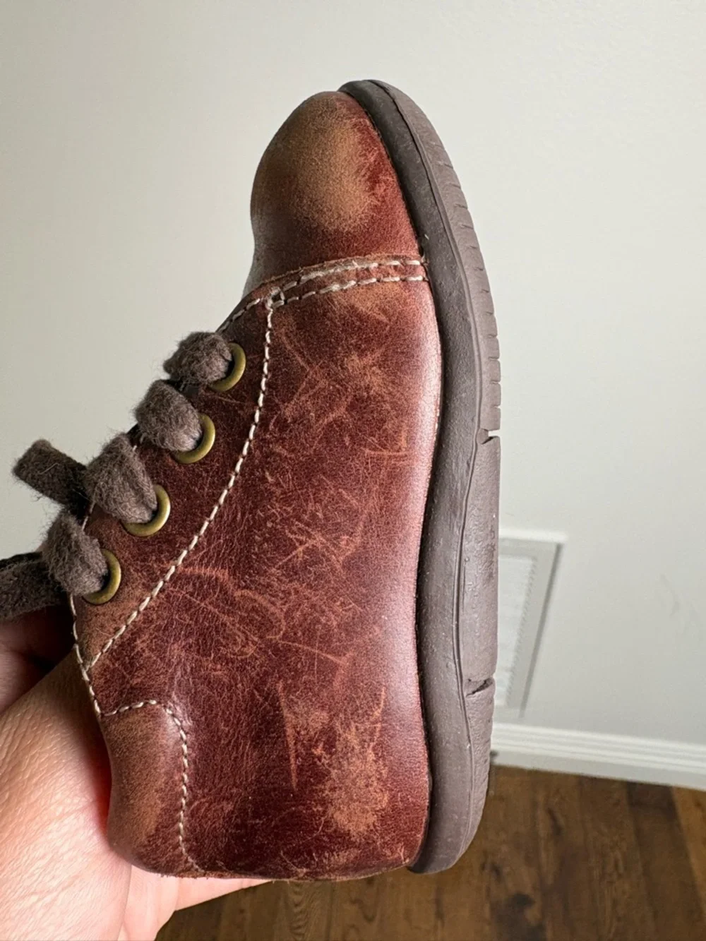 Stride Rite Baby Brown Leather Lace-Up Walker Shoes Size 4W